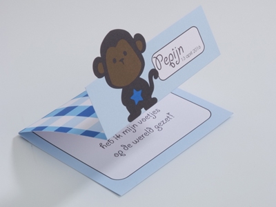 Geboortekaart Aap Boboo blauw