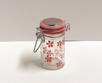 Glazen Potje Fuchsia Deksel met Bloemen - Enkel afhalen