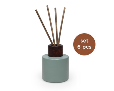 Glazen Ronde Flesjes Eucalyptus - Donkere Hout Top en 24 sto