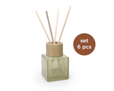 Kubus Cotton Glazen Flesjes - Hout Top en 24 Stokjes