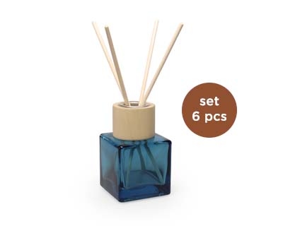 Kubus Silver Blue Glazen Flesjes - Hout Top en 24 Stokjes