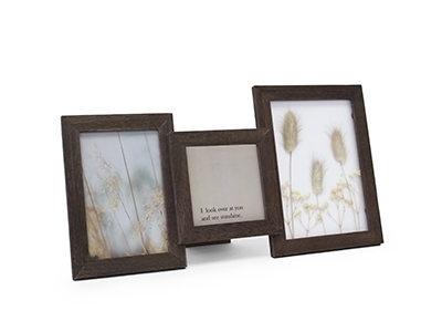 Fotokader Donker Hout met Droogbloemen & 2 Foto's (2 stuks)
